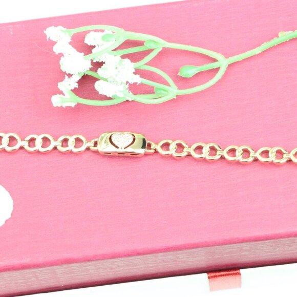 "Elegant Heart Charm Rose Gold Bracelet in High-Polish Finish, XPBL0899 - Picture 4 of 12